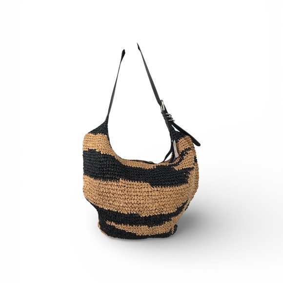 FREE PEOPLE *NWT* Shoulder Bag Black Motif Black Mix Woven Lined Zip - Picture 2 of 5